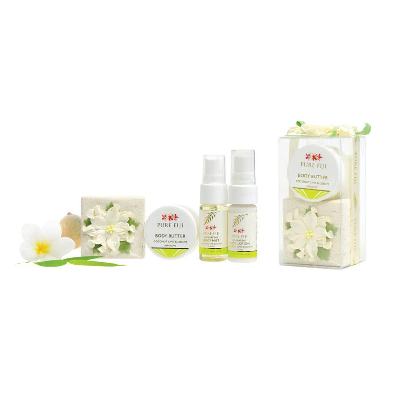 Mini Spa box-Coconut lime blossom-(50g soap, 15ml body butter, 15ml lotion, 15ml body mist)