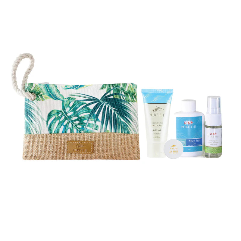 Pure Fiji - Mini Survivor kit Bamboo Gift bag (Hand creme, aftersun, insect repel spray, lip balm)